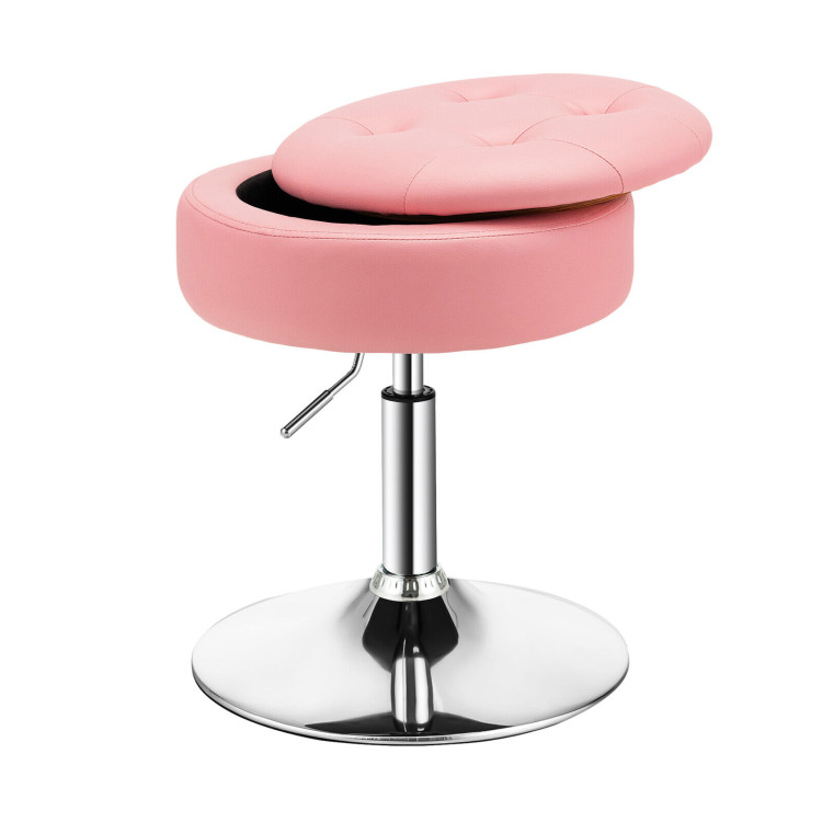 Adjustable 360° Swivel Storage Vanity Stool with Removable Tray-PinkCostway Gallery View 1 of 10